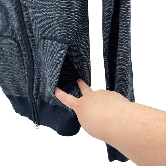 Vince Full Zip Cotton Blend Navy Hooded Sweatshirt Elbow Patches Size Medium - Picture 2 of 8